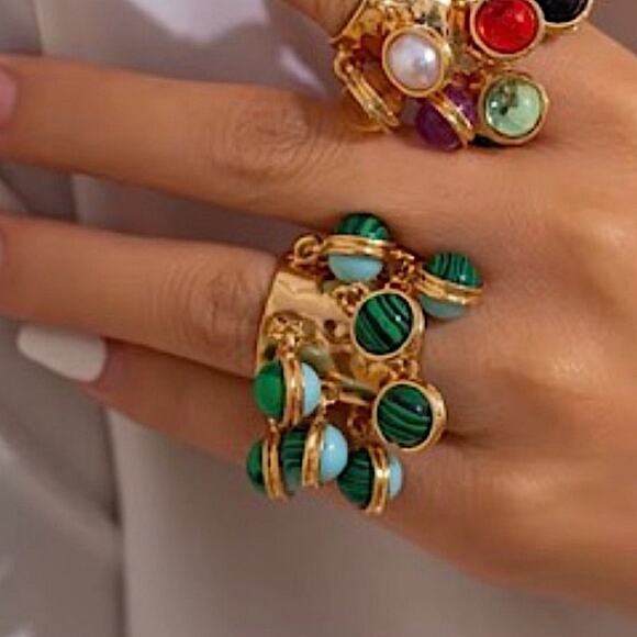 Gold and Green Charm Statement Ring - Picture 4 of 5